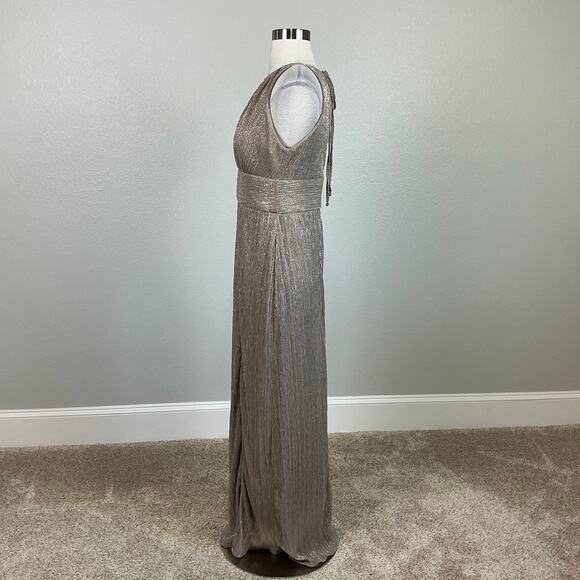 R&M Richards Sparkly Halter Long Column Evening Gown Gold Size 6 Formal Dress - Picture 4 of 12